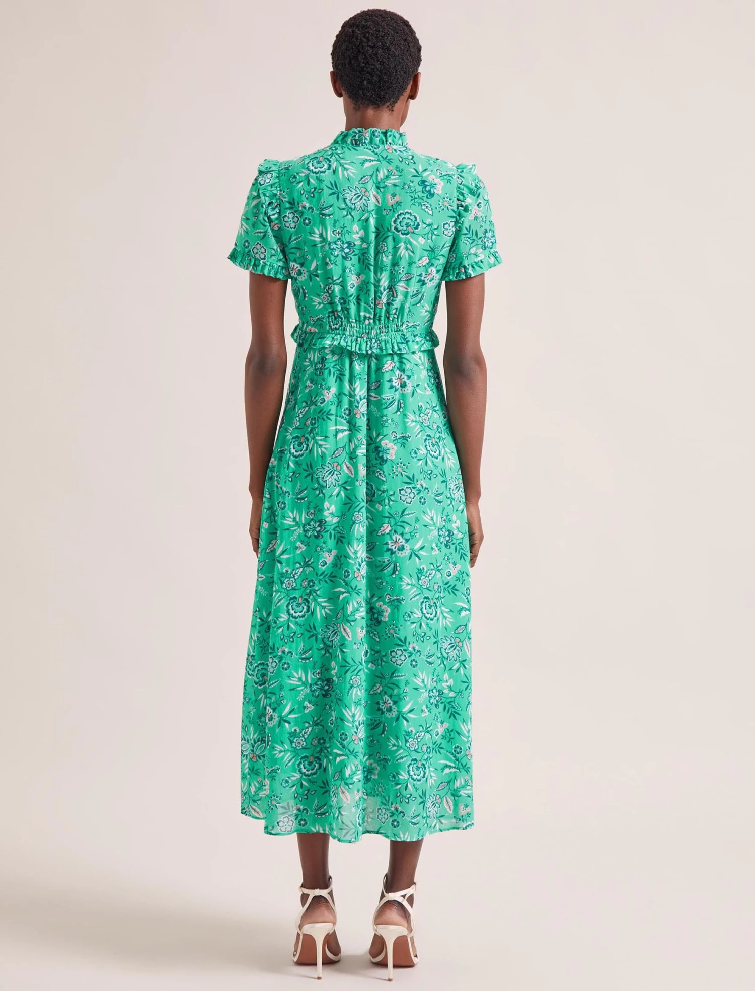 Liliana Cotton Blend Maxi Dress - Green White Palm Floral - Image 7