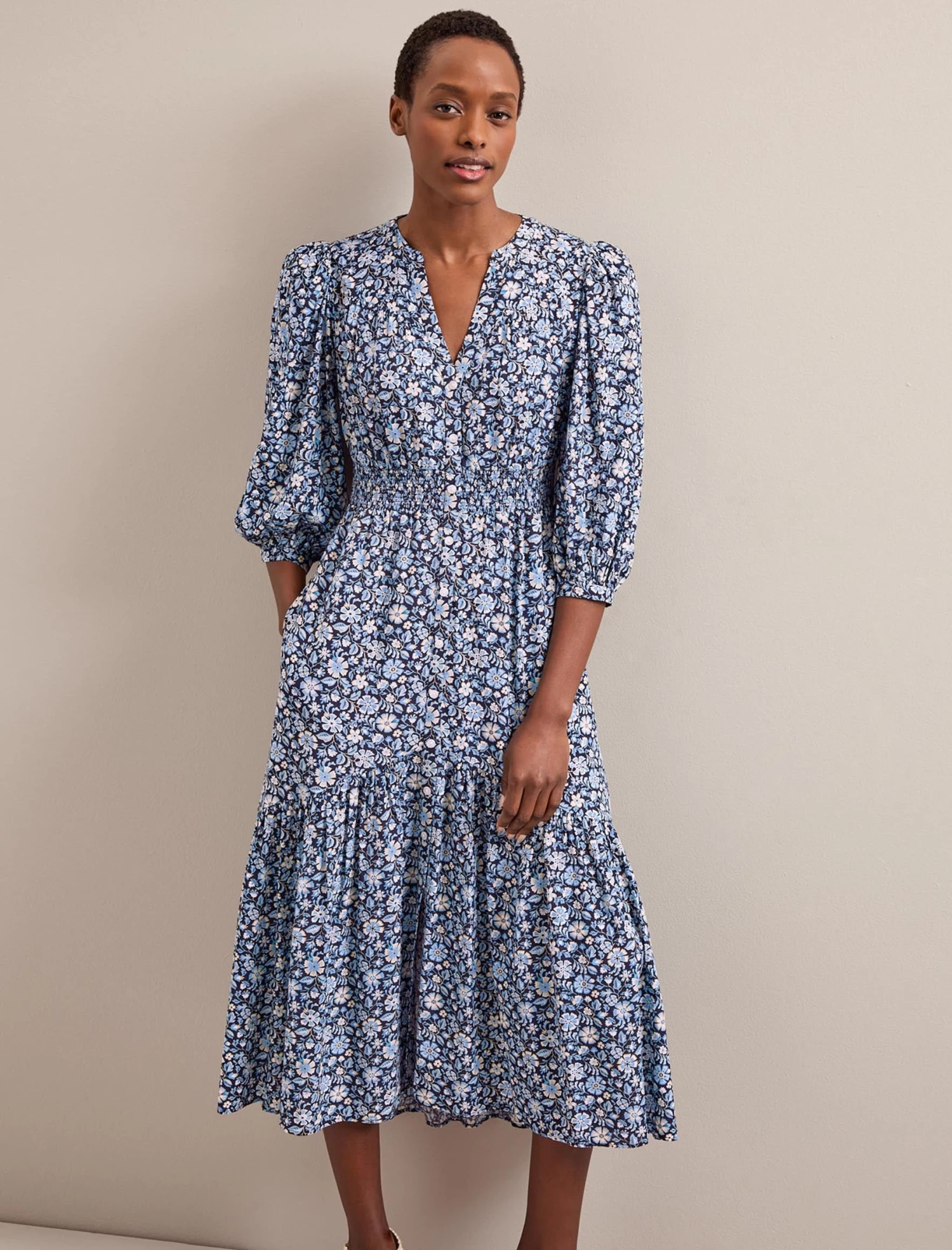 Aspen Cotton Blend Maxi Dress - Blue Ditsy Carnation Print - Image 7