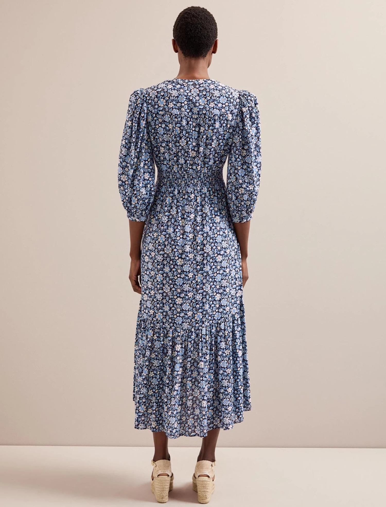 Aspen Cotton Blend Maxi Dress - Blue Ditsy Carnation Print - Image 8