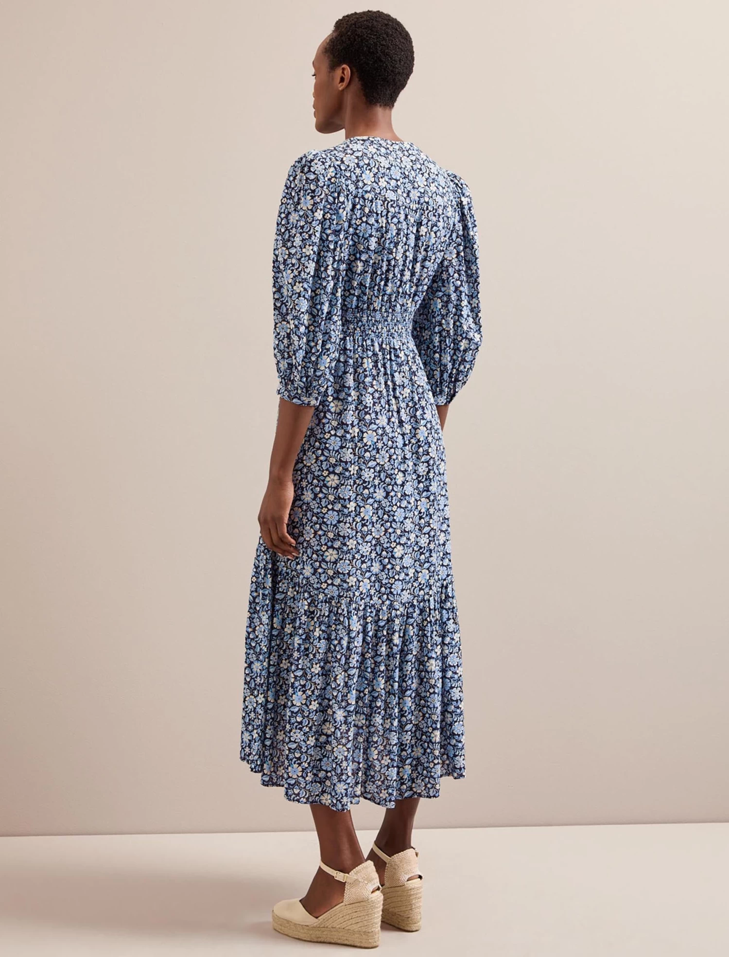 Aspen Cotton Blend Maxi Dress - Blue Ditsy Carnation Print - Image 6