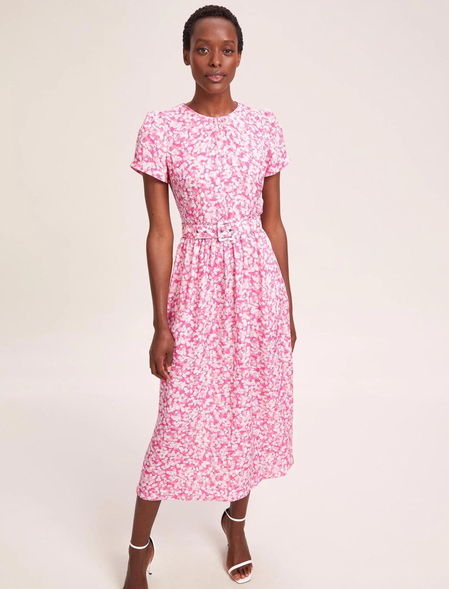 Nina Cotton Blend Maxi Dress - Hot Pink Blossom Print - Image 3