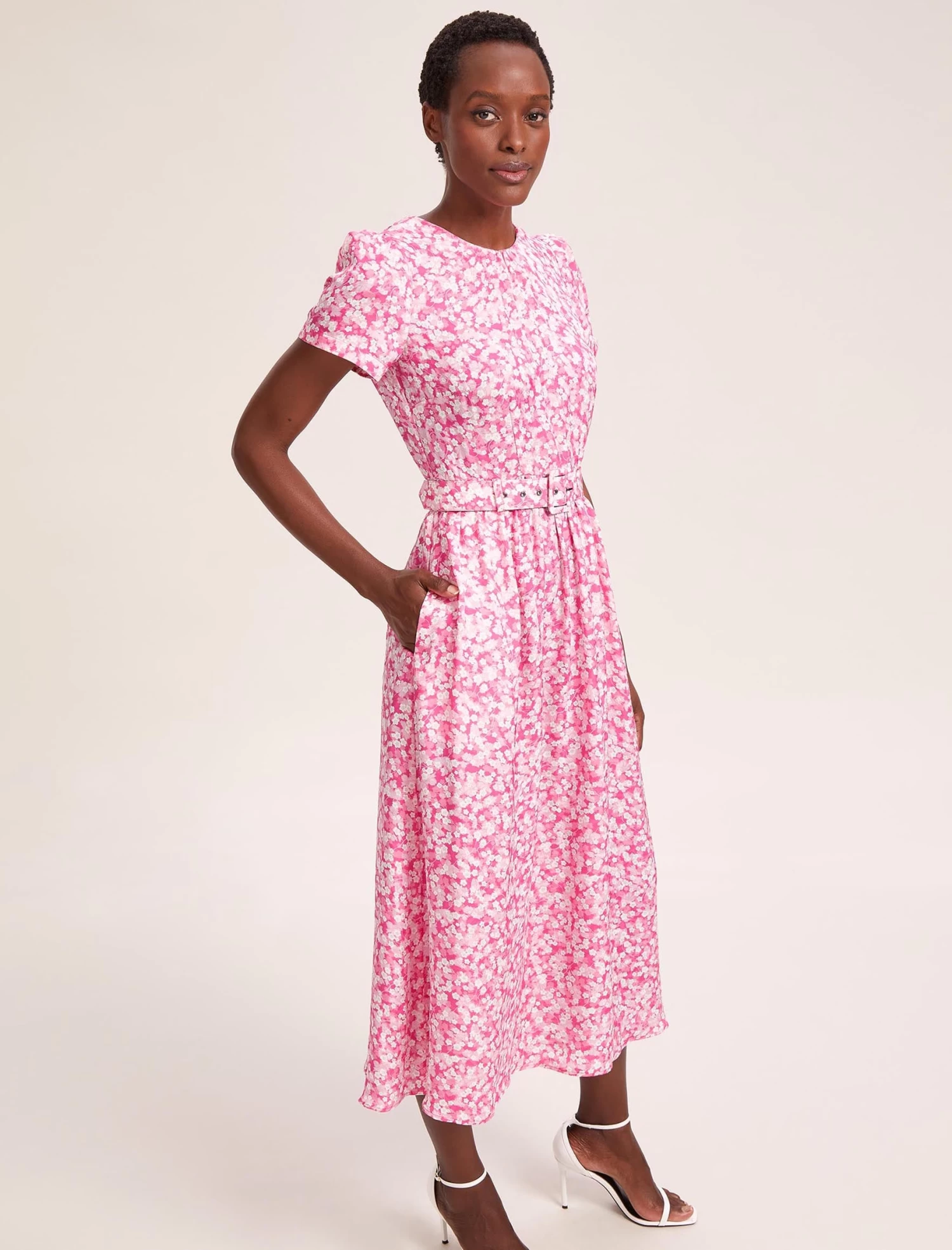 Nina Cotton Blend Maxi Dress - Hot Pink Blossom Print - Image 4
