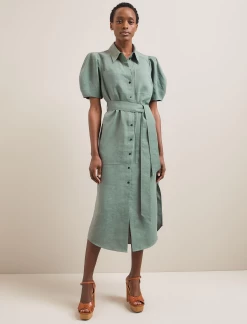 Lyra Techni Linen Maxi Shirt Dress - Sage Green