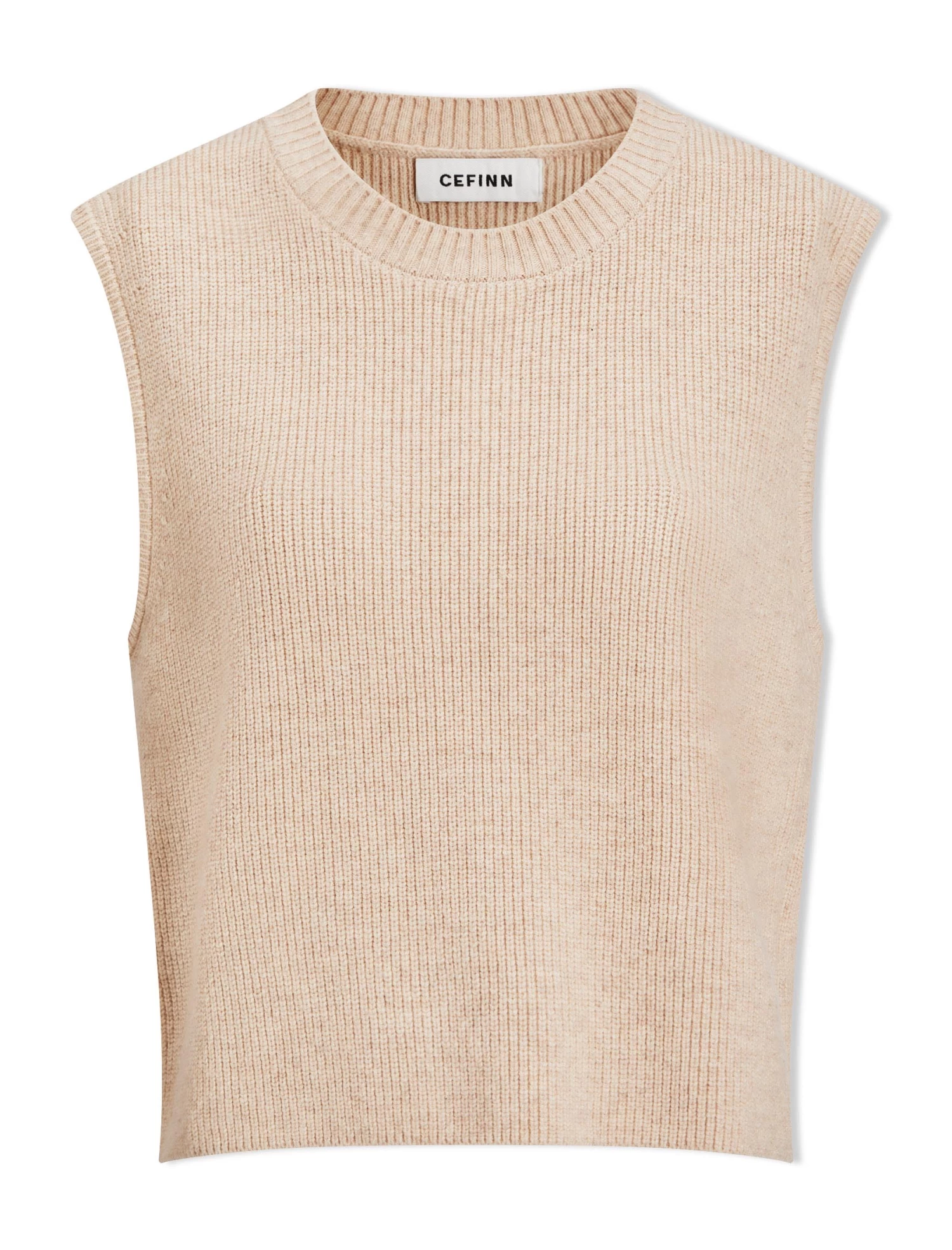 Julie Cotton Round Neck Sleeveless Jumper - Oatmeal - Image 6