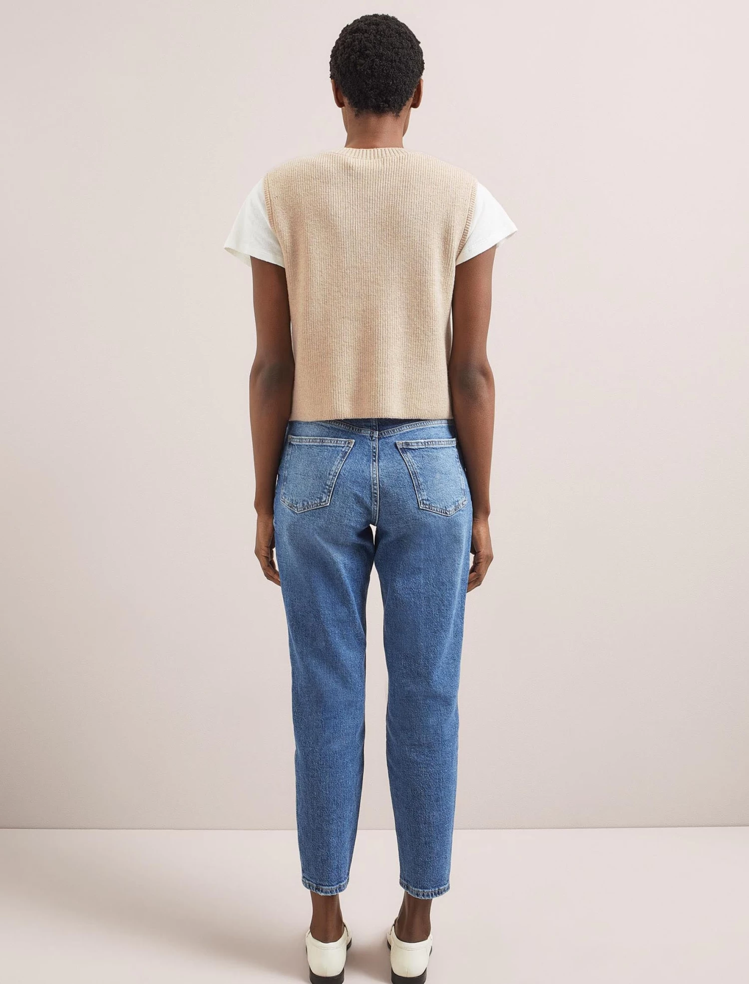 Julie Cotton Round Neck Sleeveless Jumper - Oatmeal - Image 5