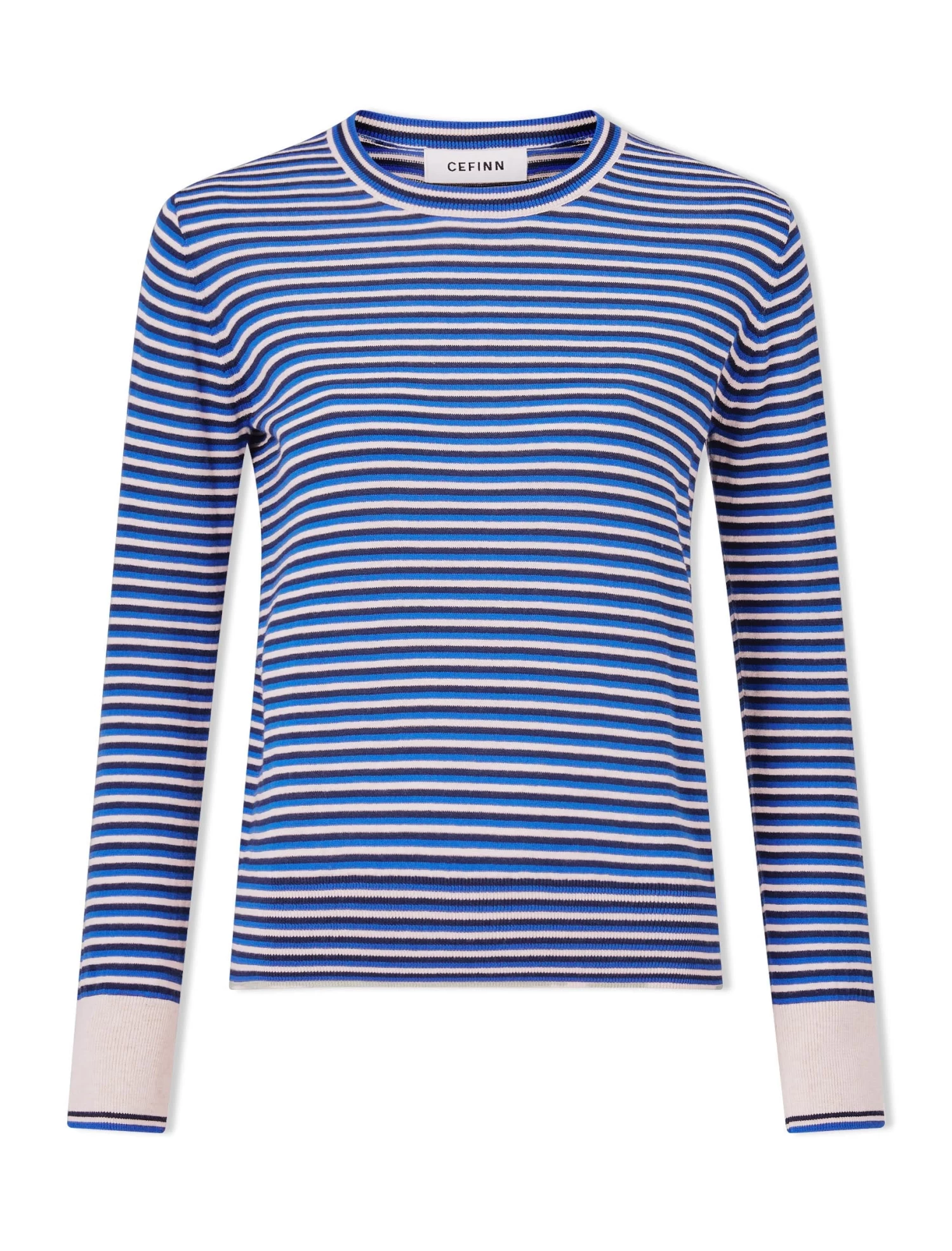 Jodi Cotton Jumper - Navy Blue Beige Stripe - Image 9