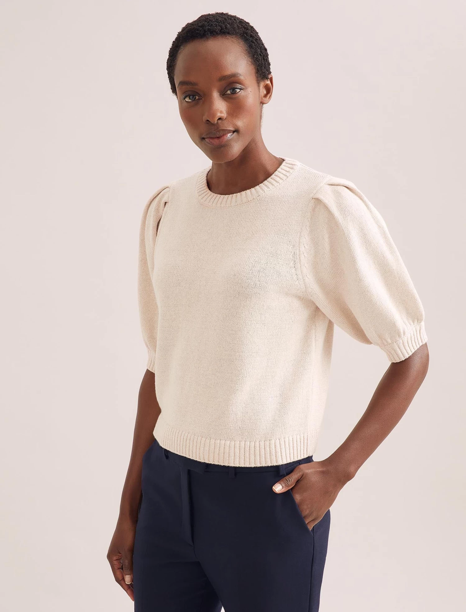 Amalie Linen Blend Jumper - Oatmeal - Image 4