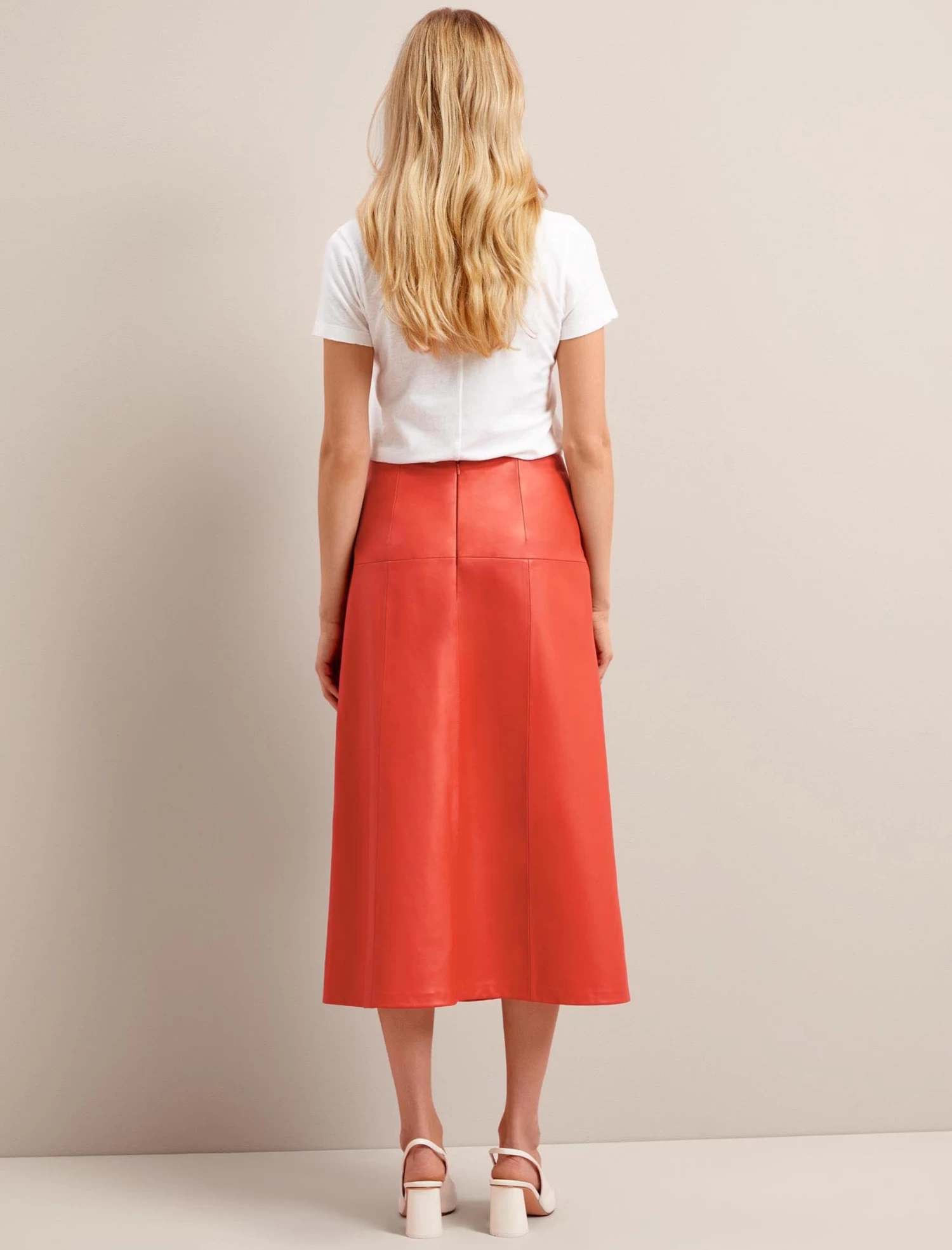 Tiana Leather Midi Skirt - Orange - Image 4