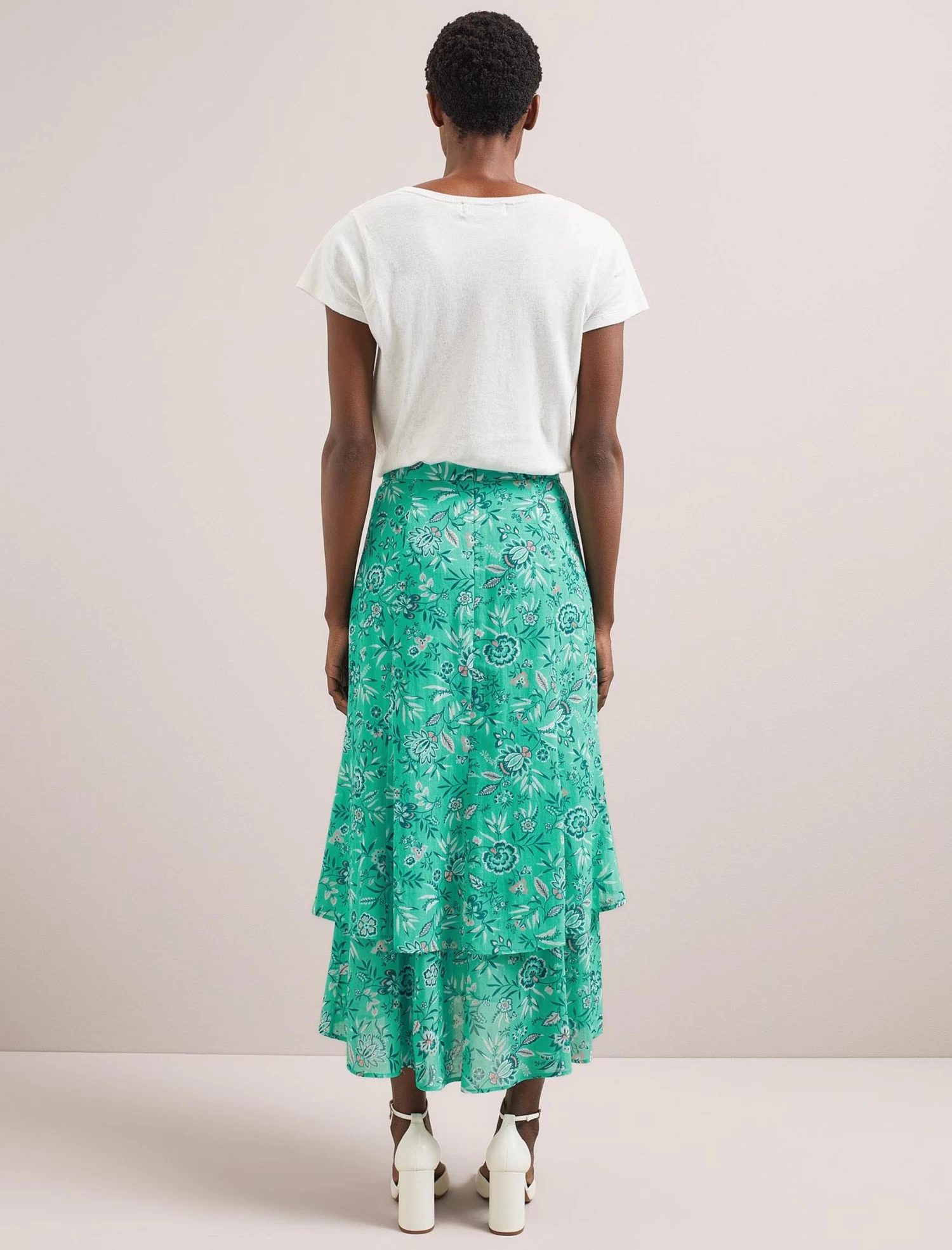 Lotta Cotton Blend Maxi Skirt - Green White Palm Floral - Image 8