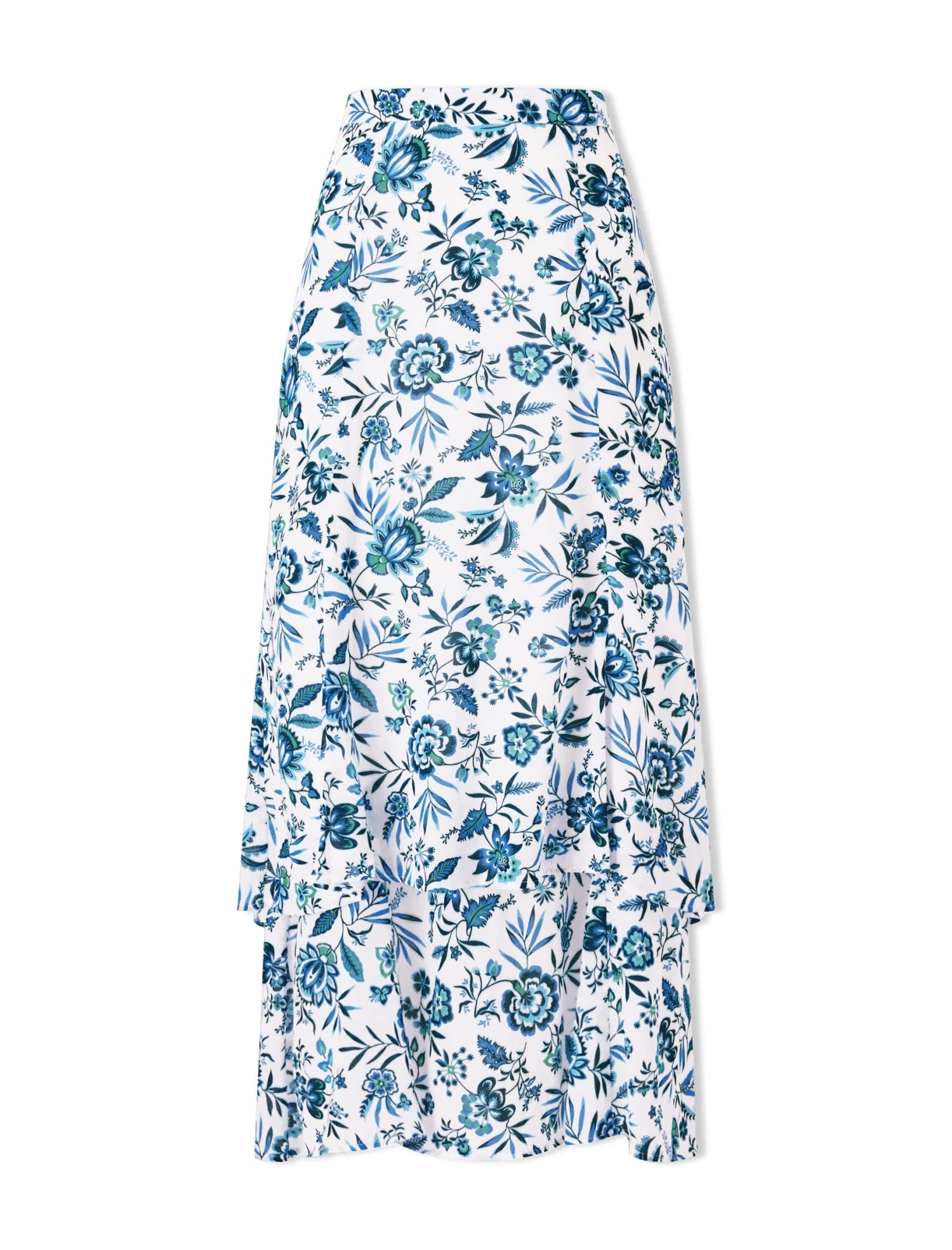 Lotta Cotton Blend Maxi Skirt - White Blue Palm Floral - Image 6