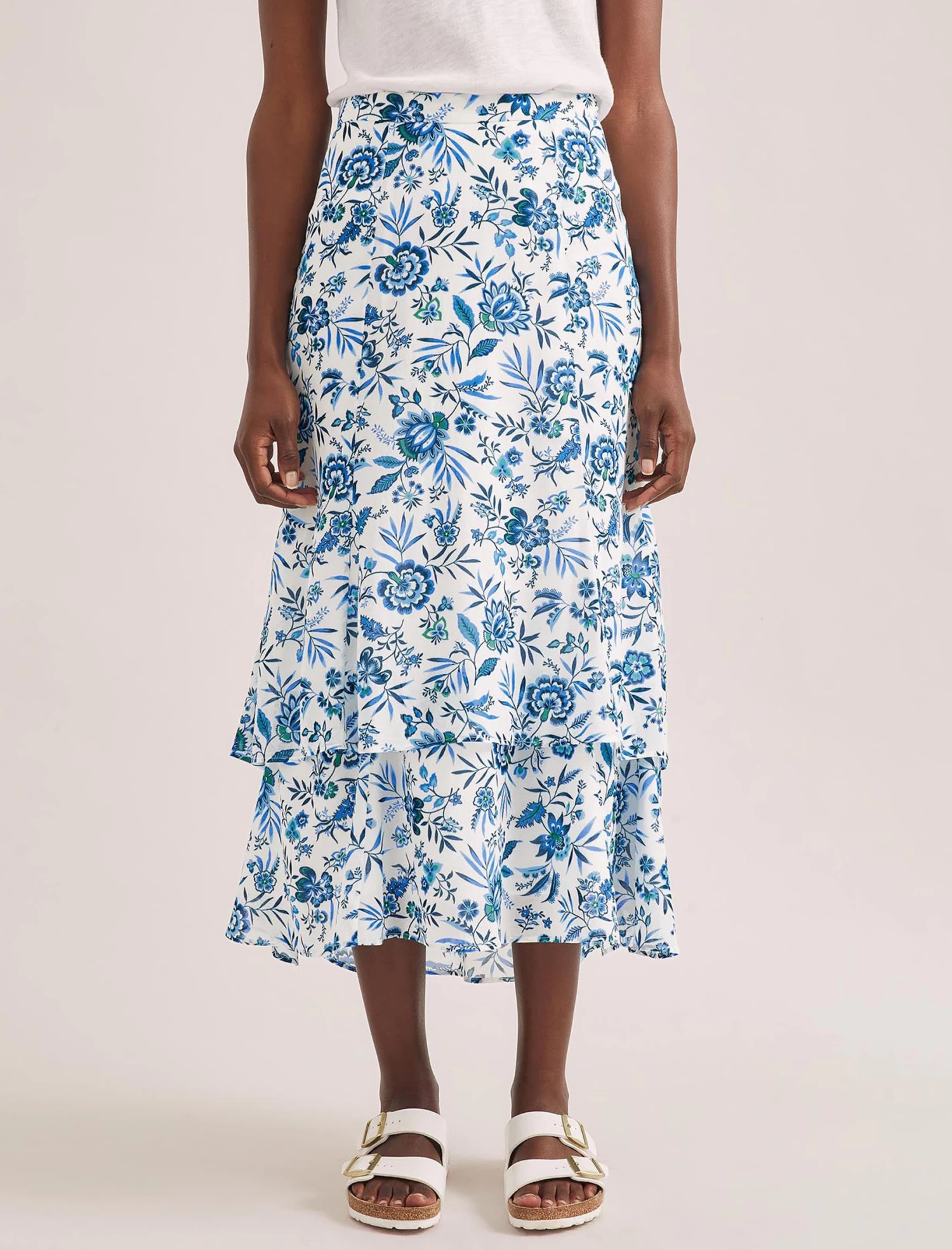 Lotta Cotton Blend Maxi Skirt - White Blue Palm Floral - Image 4