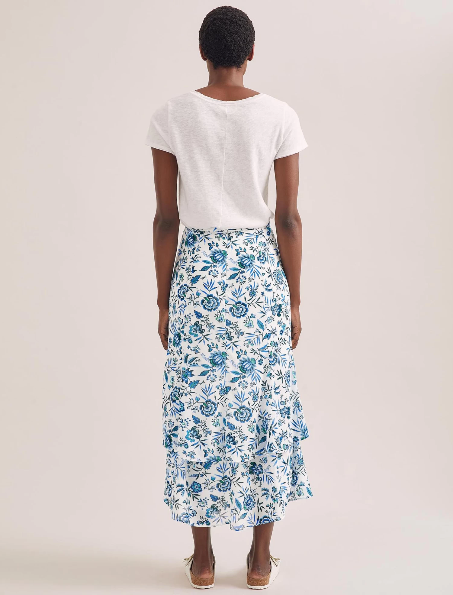 Lotta Cotton Blend Maxi Skirt - White Blue Palm Floral - Image 5