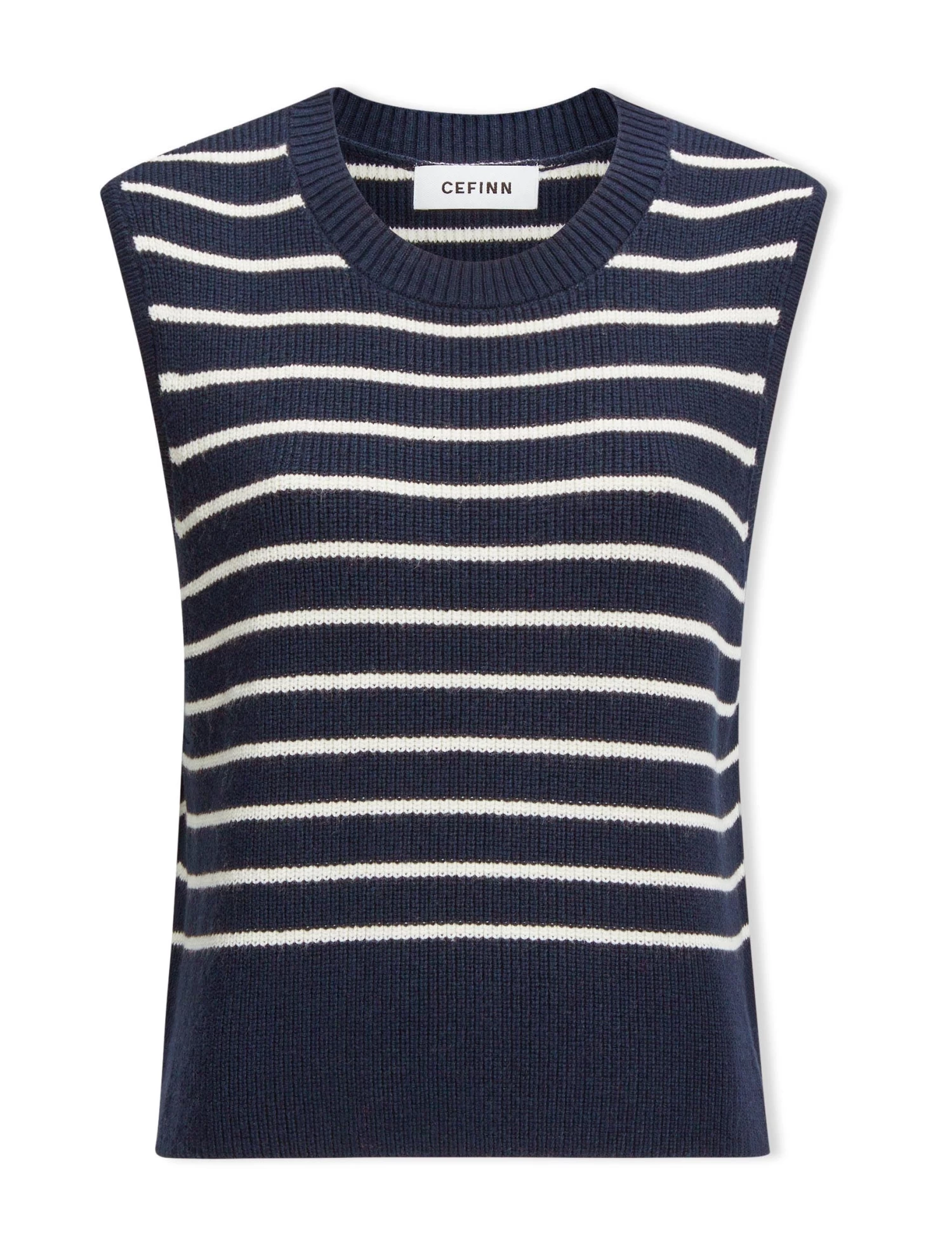 Julie Cotton Round Neck Sleeveless Jumper - Navy White Stripe - Image 6