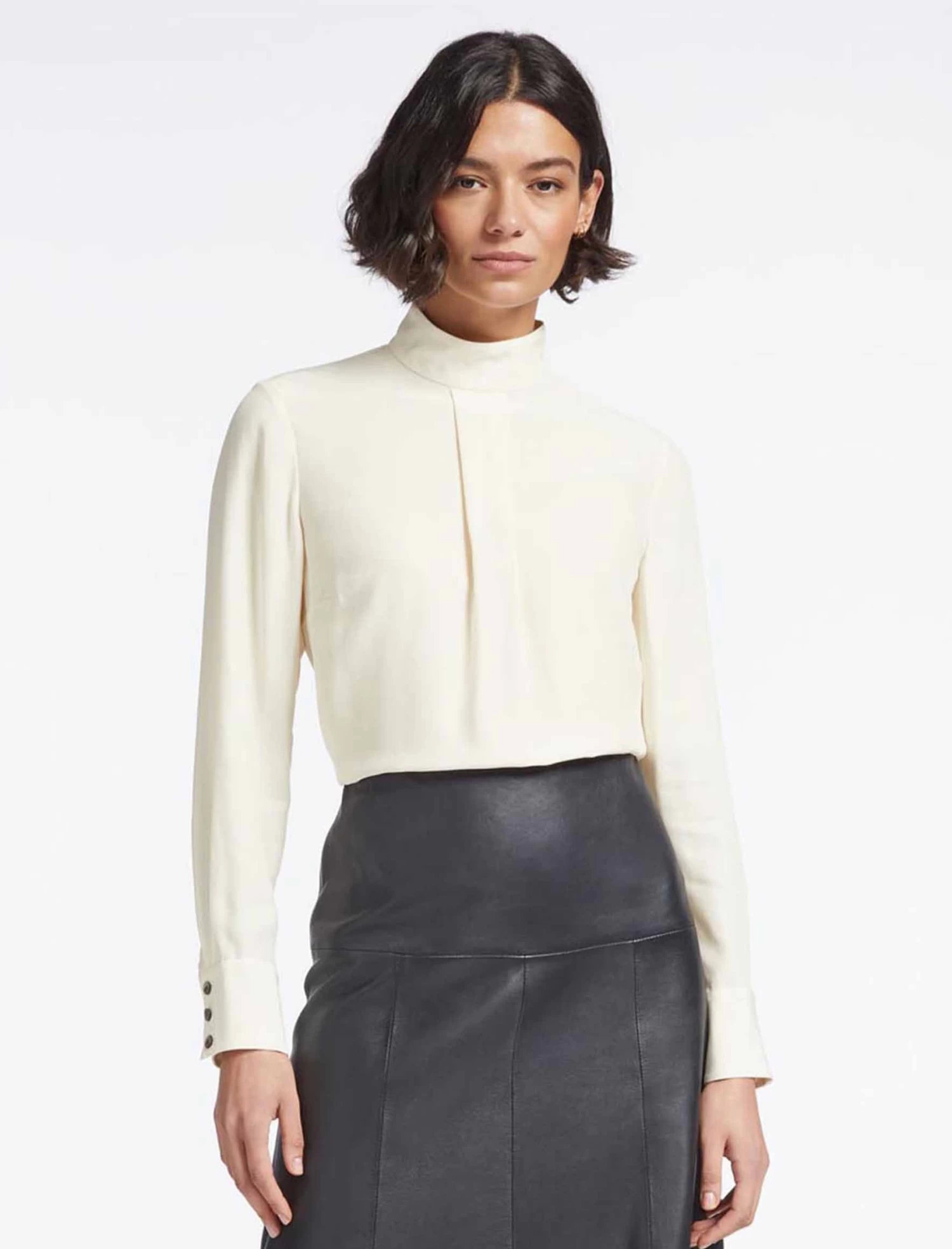 Riley Silk Funnel Neck Blouse - Cream