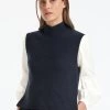 Janie Sleeveless Funnel Neck Jumper - Navy