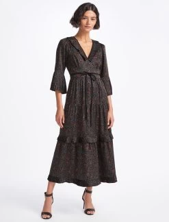 Cordelia V Neck Maxi Dress - Red Blue Wiggle Print