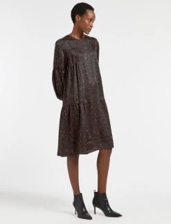 Hester Trapeze Midi Dress - Red Blue Wiggle Print