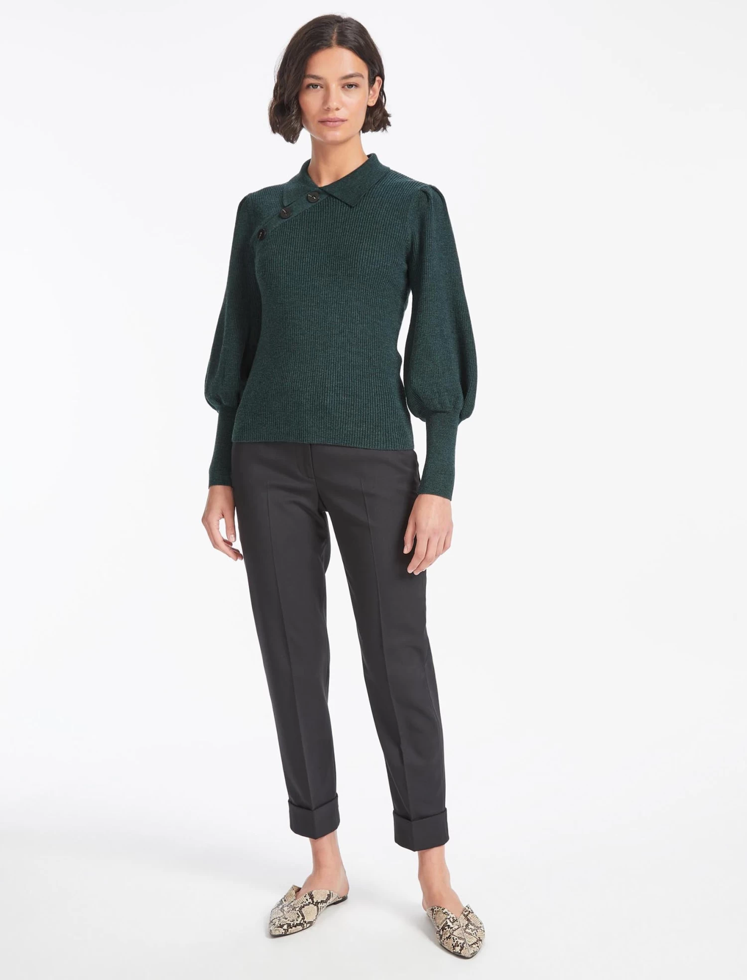 Johanna Wool Rib Knit Jumper - Dark Green - Image 2