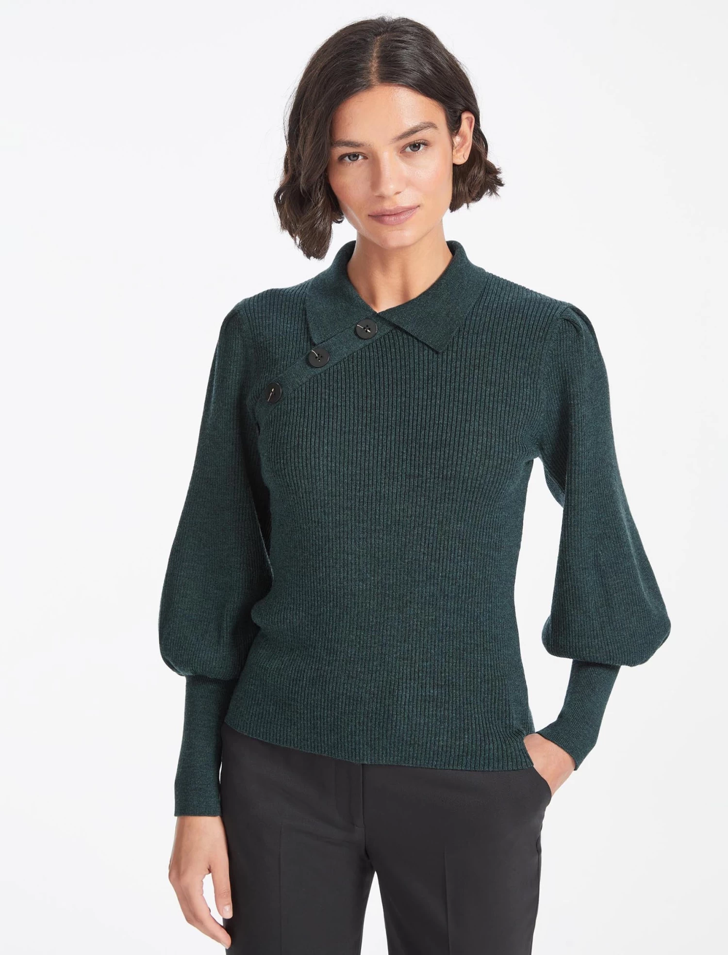 Johanna Wool Rib Knit Jumper - Dark Green