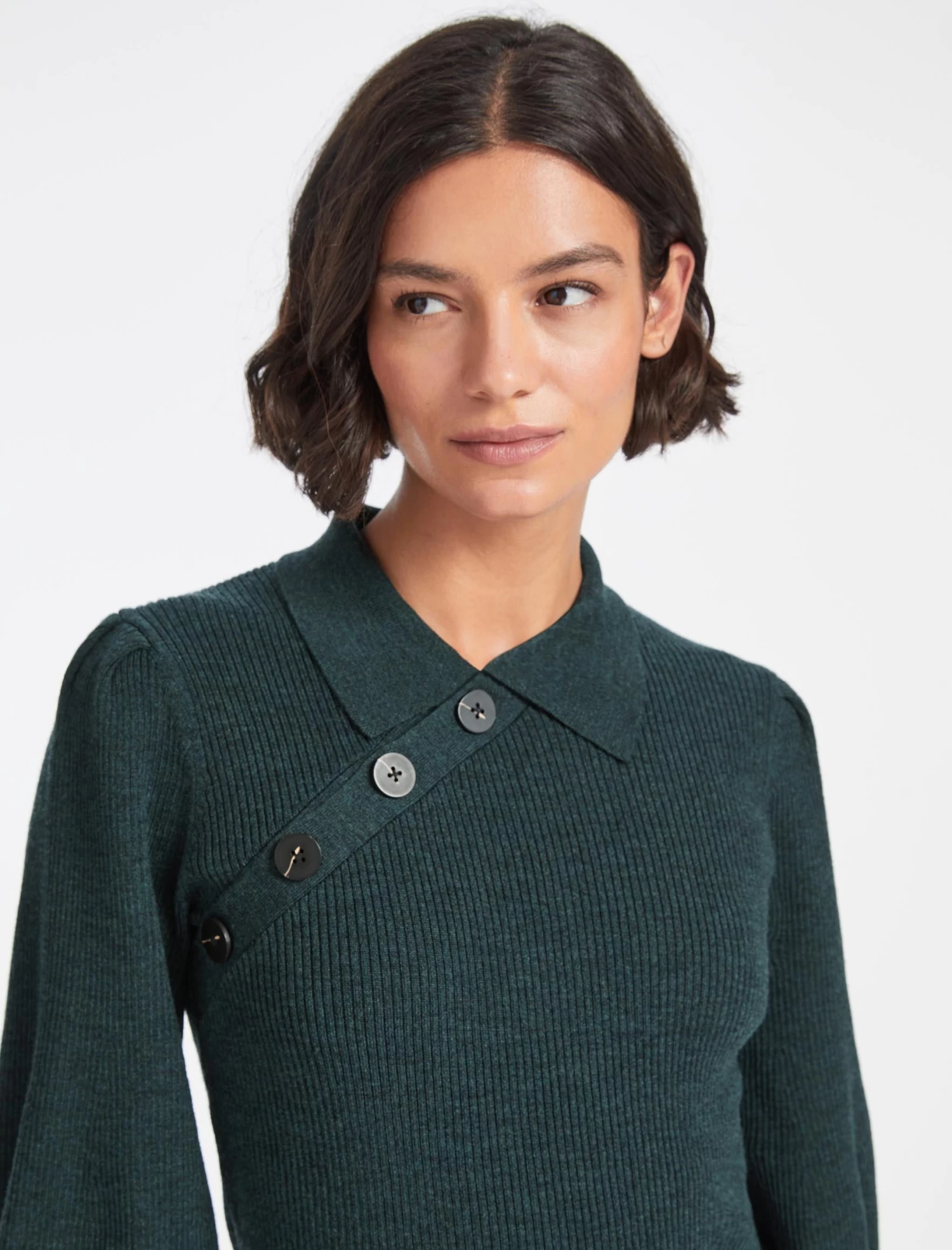 Johanna Wool Rib Knit Jumper - Dark Green - Image 3