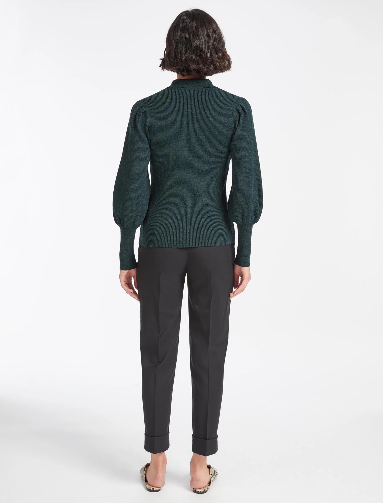 Johanna Wool Rib Knit Jumper - Dark Green - Image 5