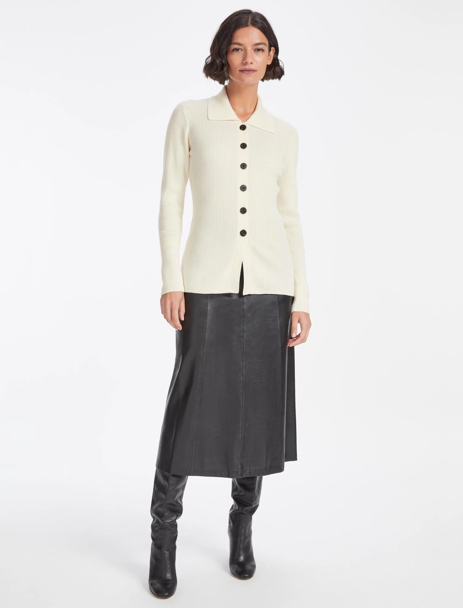 Kelis Wool Rib Knit Cardigan - Cream - Image 2
