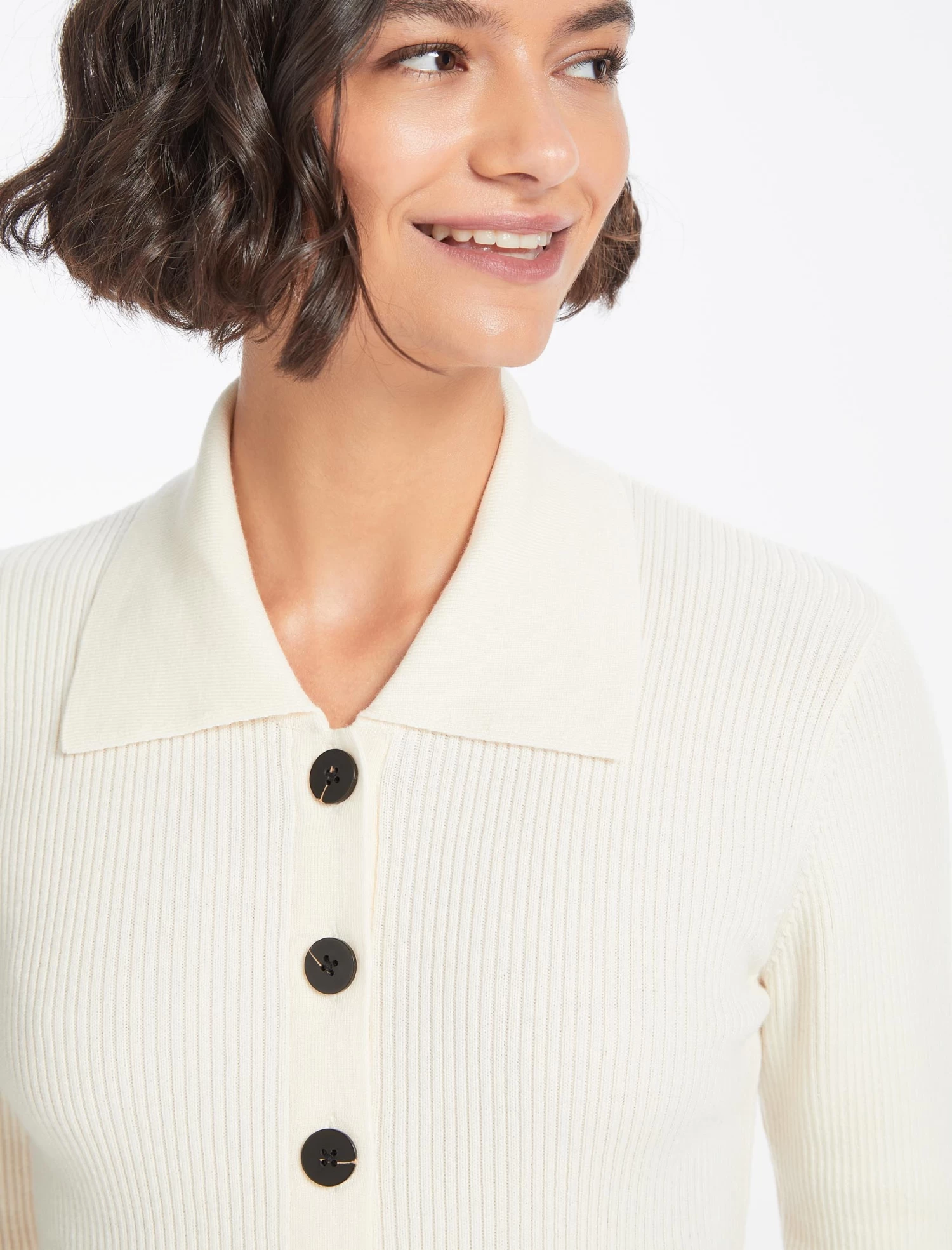 Kelis Wool Rib Knit Cardigan - Cream - Image 4