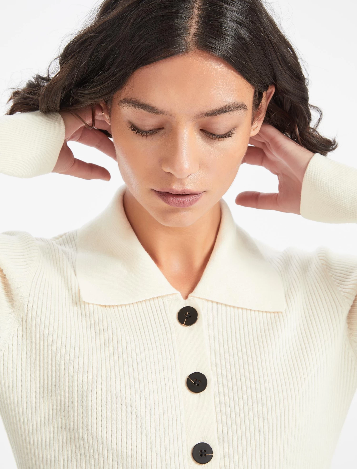 Kelis Wool Rib Knit Cardigan - Cream - Image 6