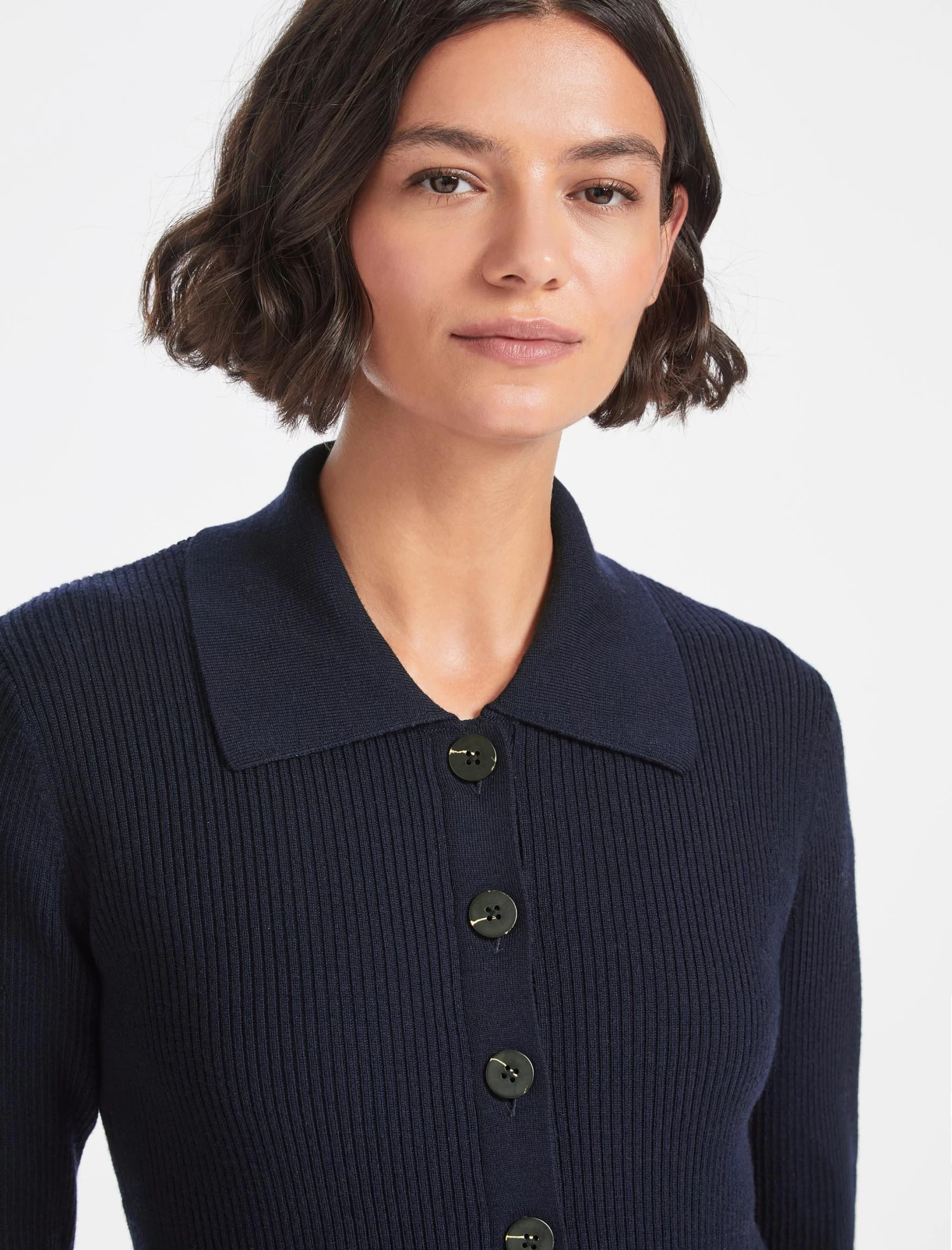 Kelis Wool Rib Knit Cardigan - Navy - Image 4
