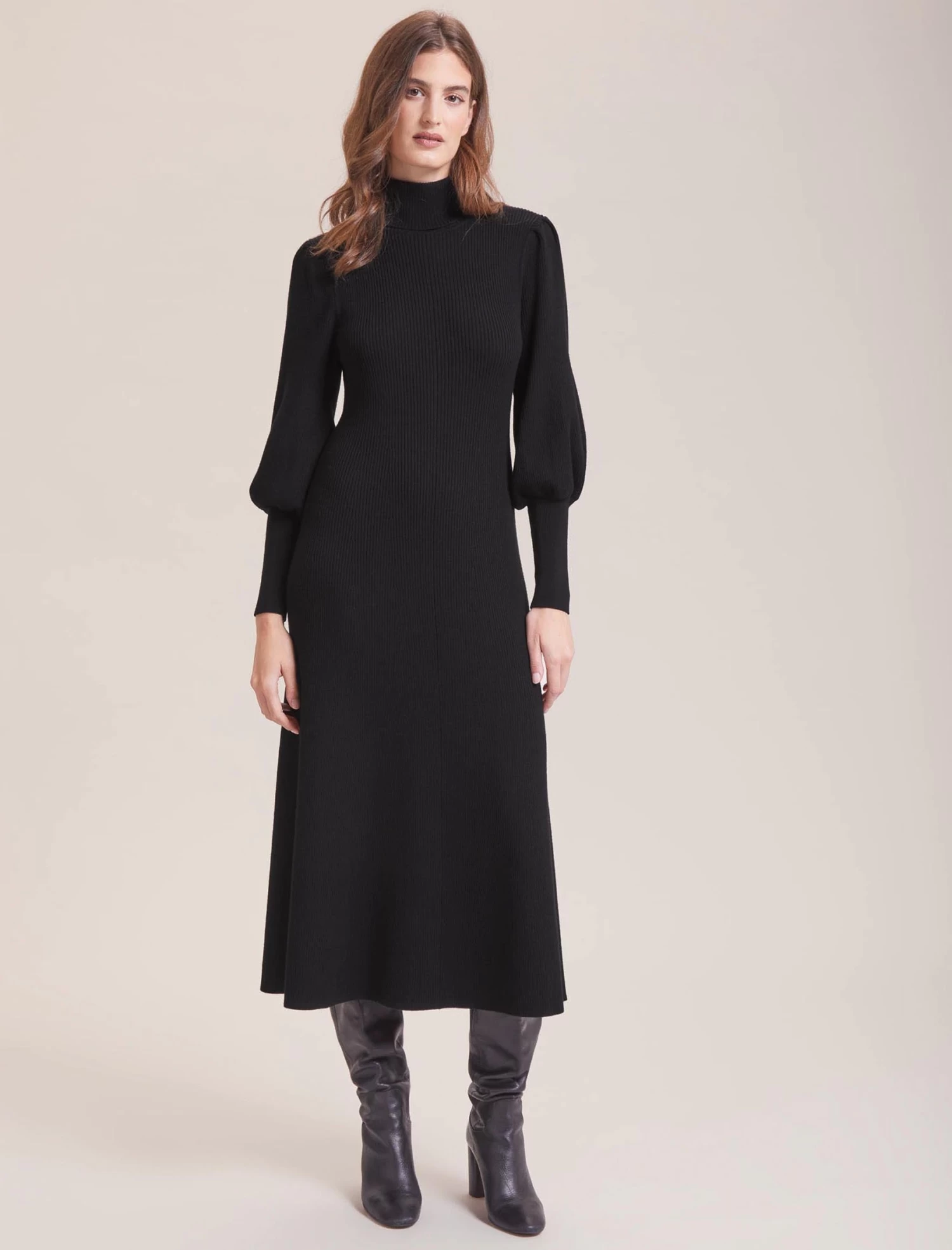 Eva Merino Wool Roll Neck Dress - Black - Image 2