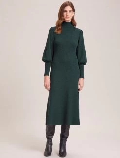 Eva Merino Wool Roll Neck Dress - Dark Green