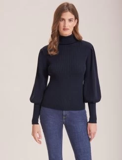 Eva Wool Roll Neck Jumper - Navy