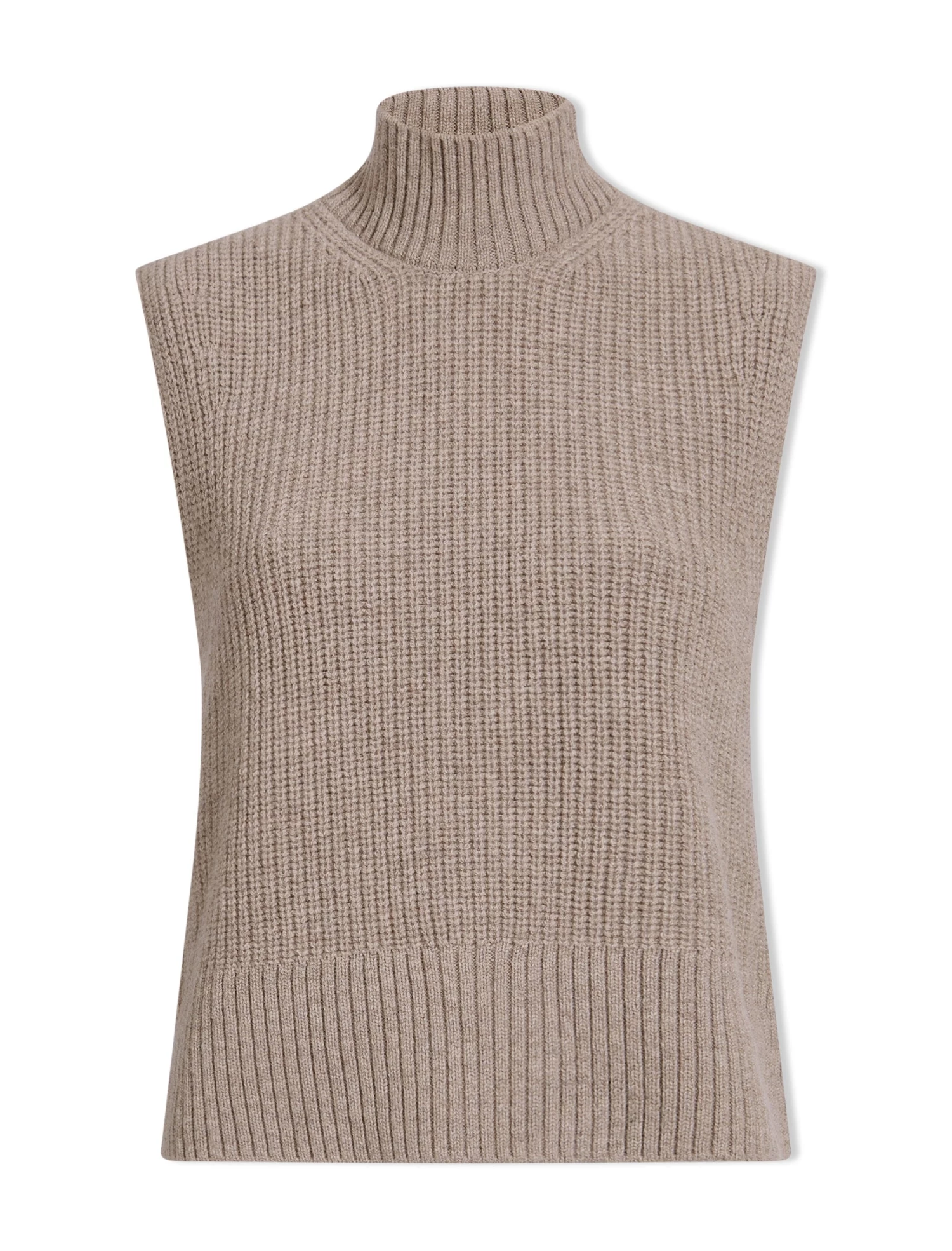 Janie Cashmere Blend Funnel Neck Sleeveless Jumper - Taupe - Image 12