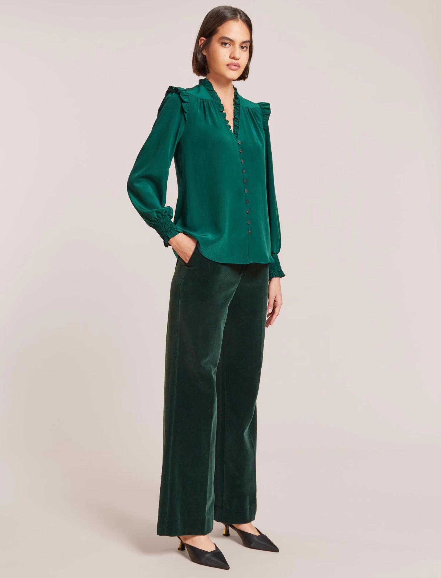 Stella Silk Shirt - Dark Green - Image 4