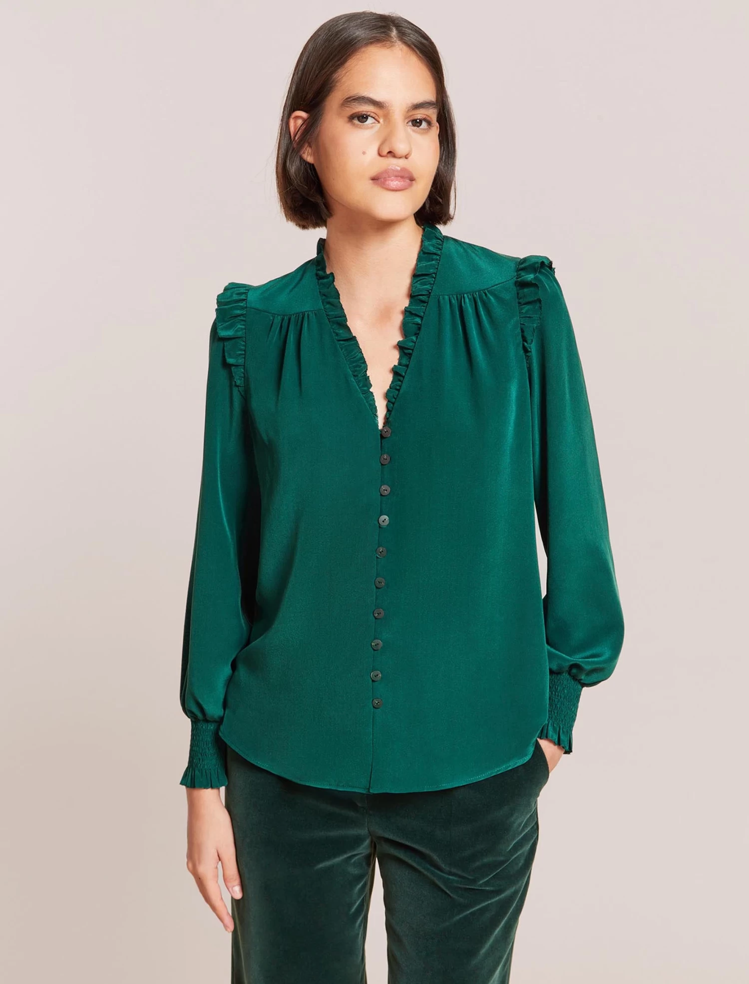 Stella Silk Shirt - Dark Green