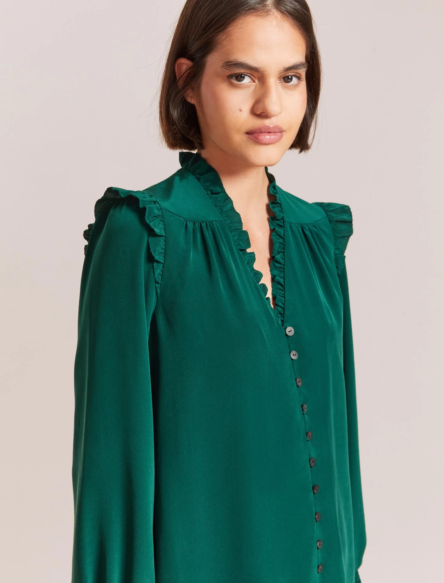 Stella Silk Shirt - Dark Green - Image 2