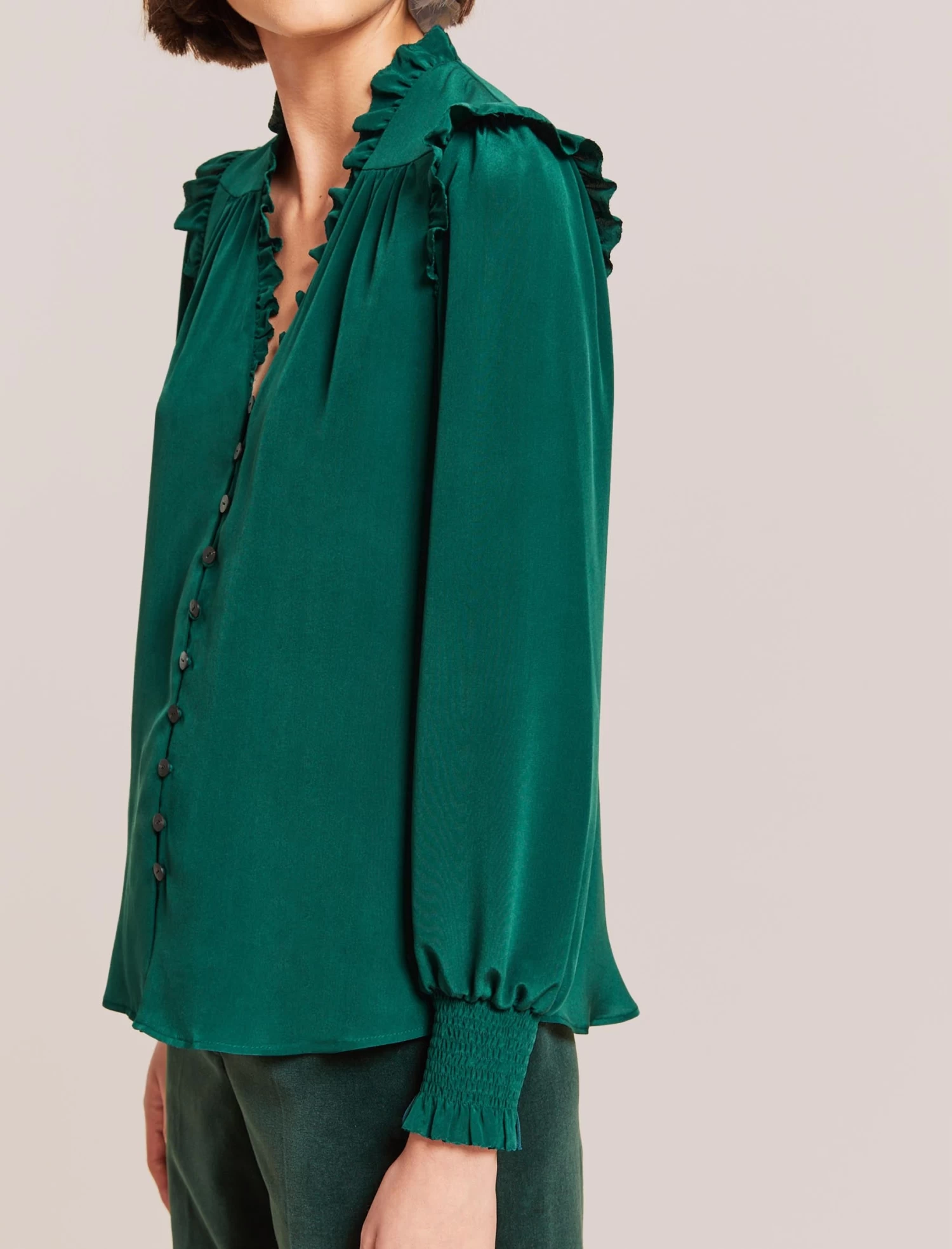 Stella Silk Shirt - Dark Green - Image 6