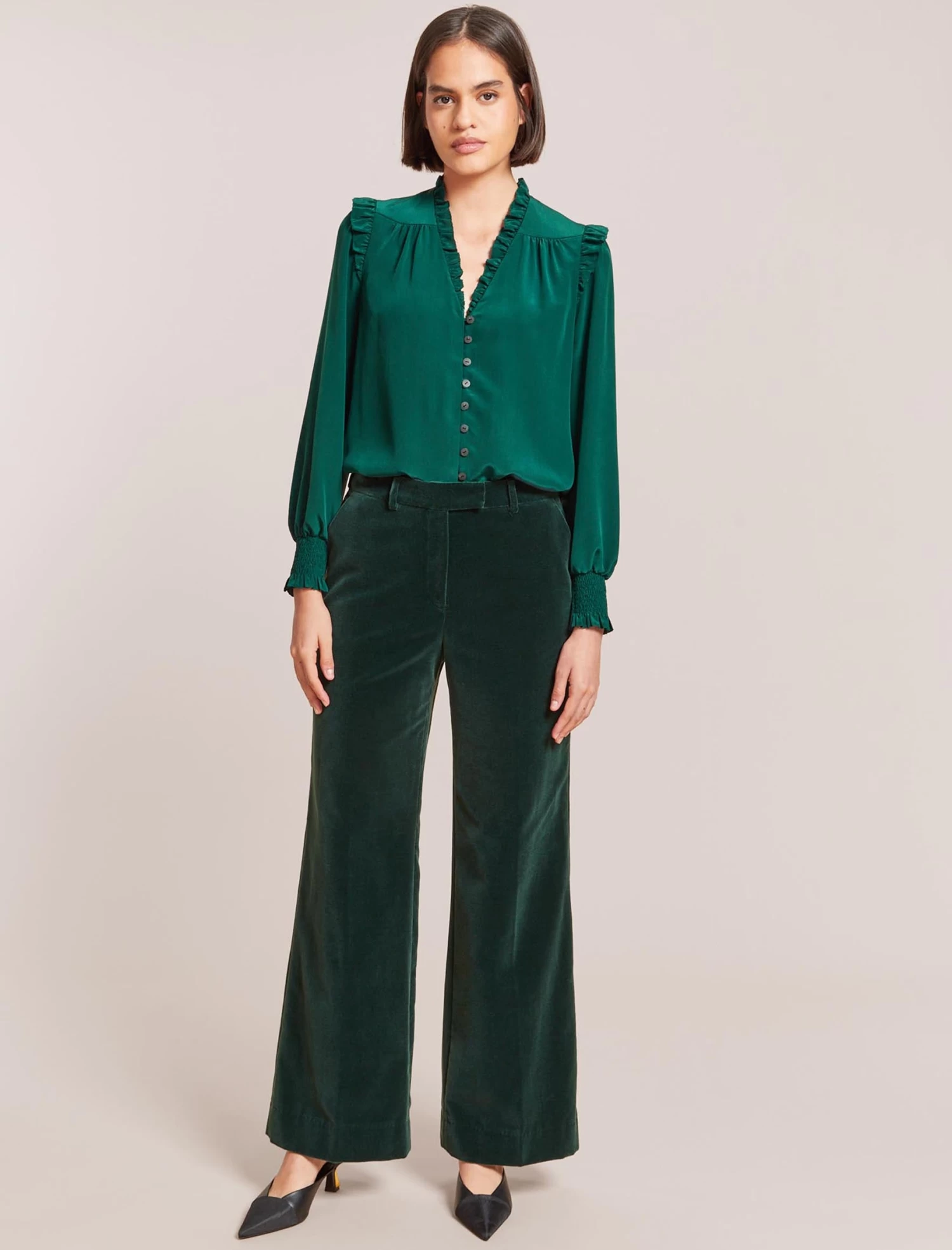 Stella Silk Shirt - Dark Green - Image 5