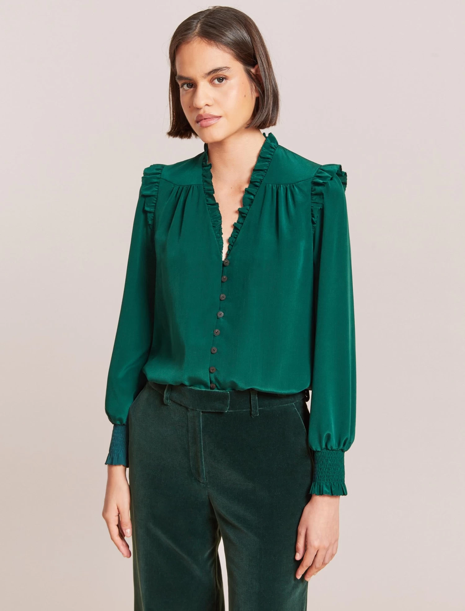 Stella Silk Shirt - Dark Green - Image 3