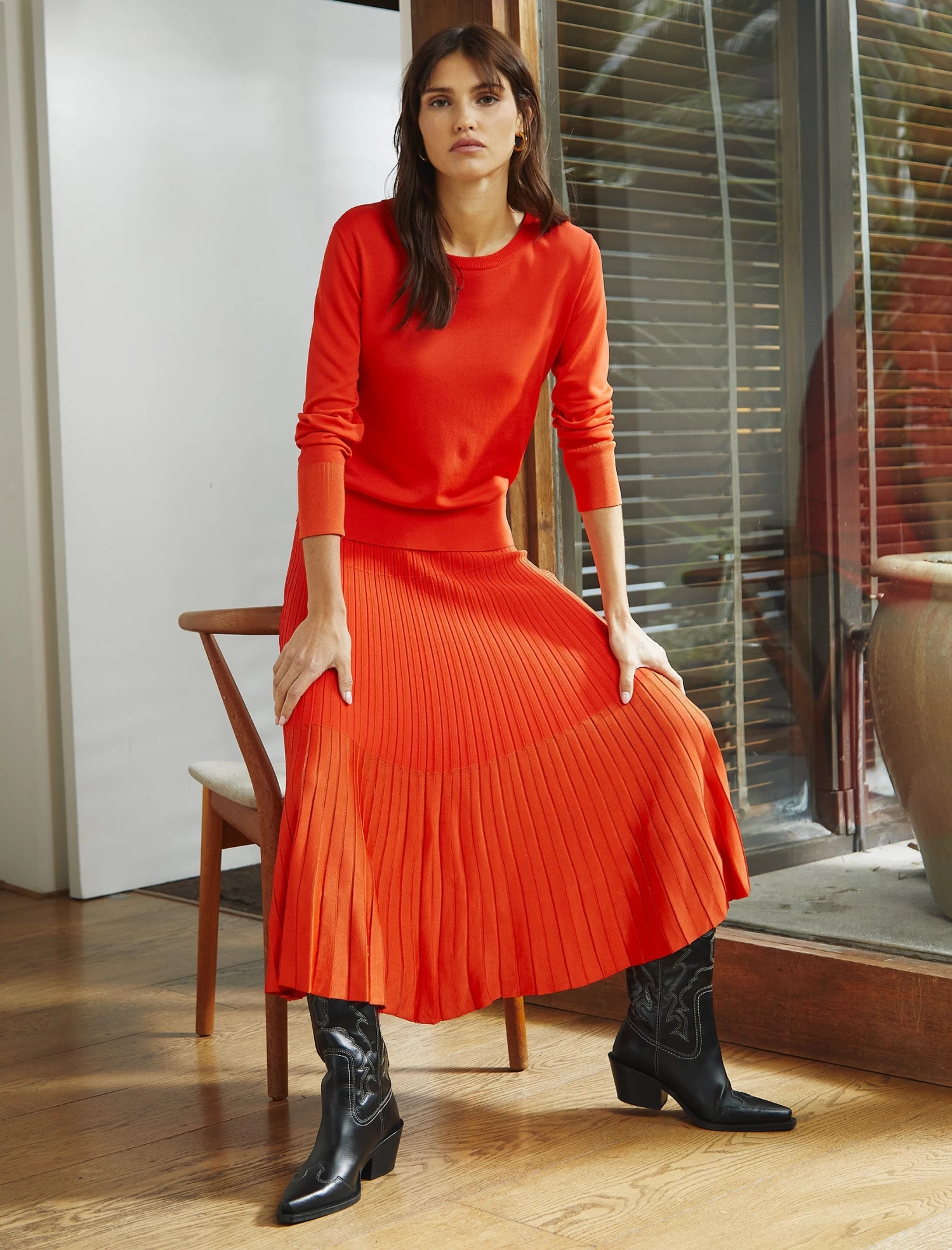 Colette Contrast Hem Skirt - Orange - Image 2