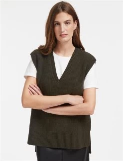 Janice Wool V Neck Sleeveless Jumper - Khaki